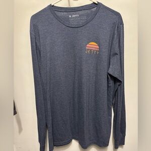 Jetty Men's Long Sleeve Graphic Tee - Navy with Sunset Logo